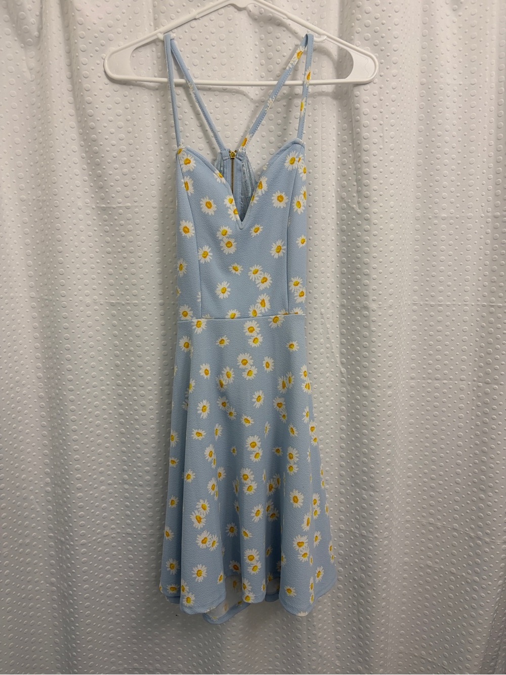 No Boundaries Light Blue Daisy Slip Dress with Yellow Accents
